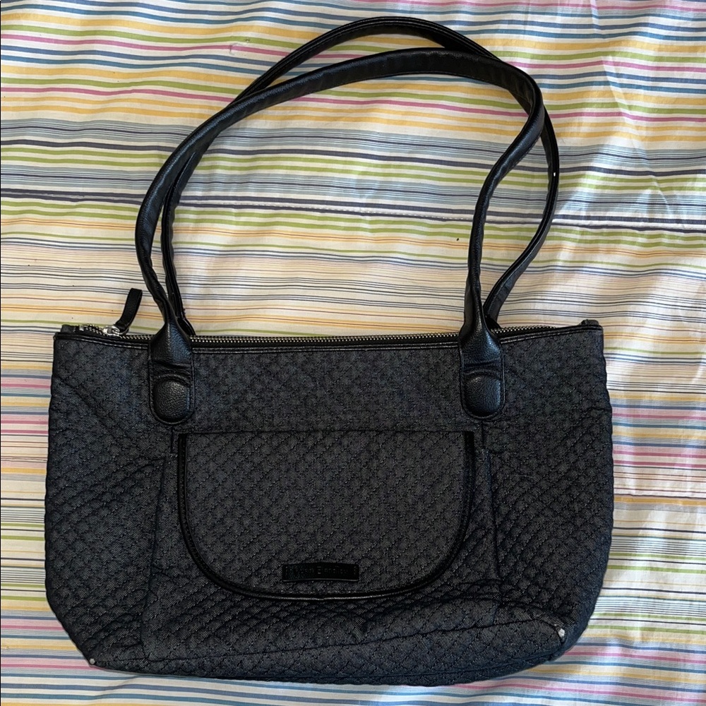 Vera Bradley Black Quilted Shoulder Bag with Front Pocket